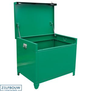 Groene mobiele box productoto waar de klep open staat