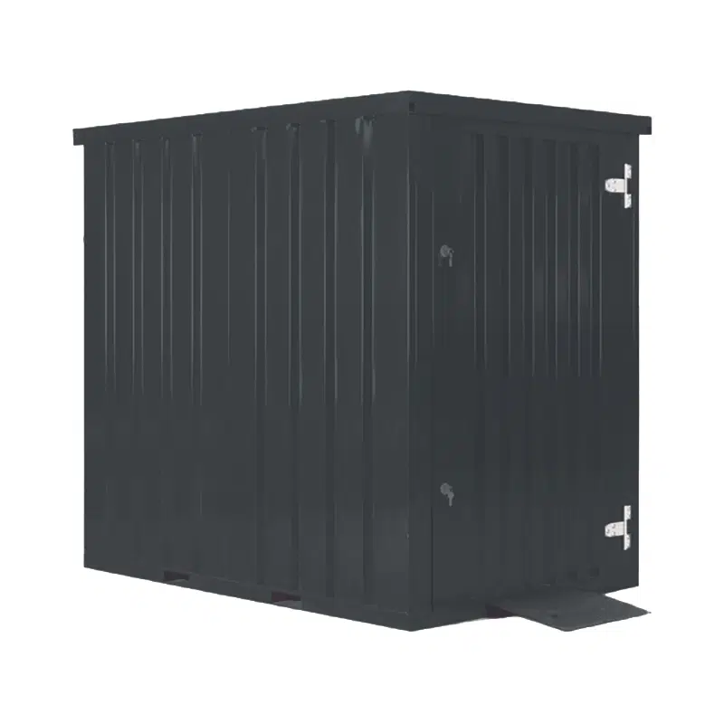 Antraciet gekleurde tuinschuur container, product foto met een witte achtergrond