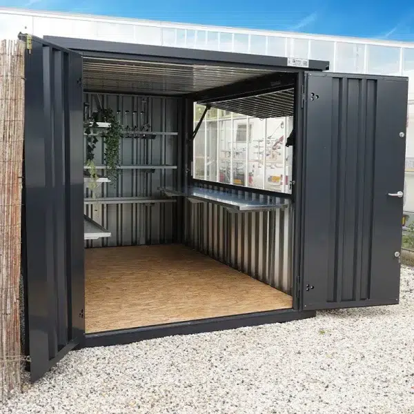 Barcontainer met barblad en stellingen